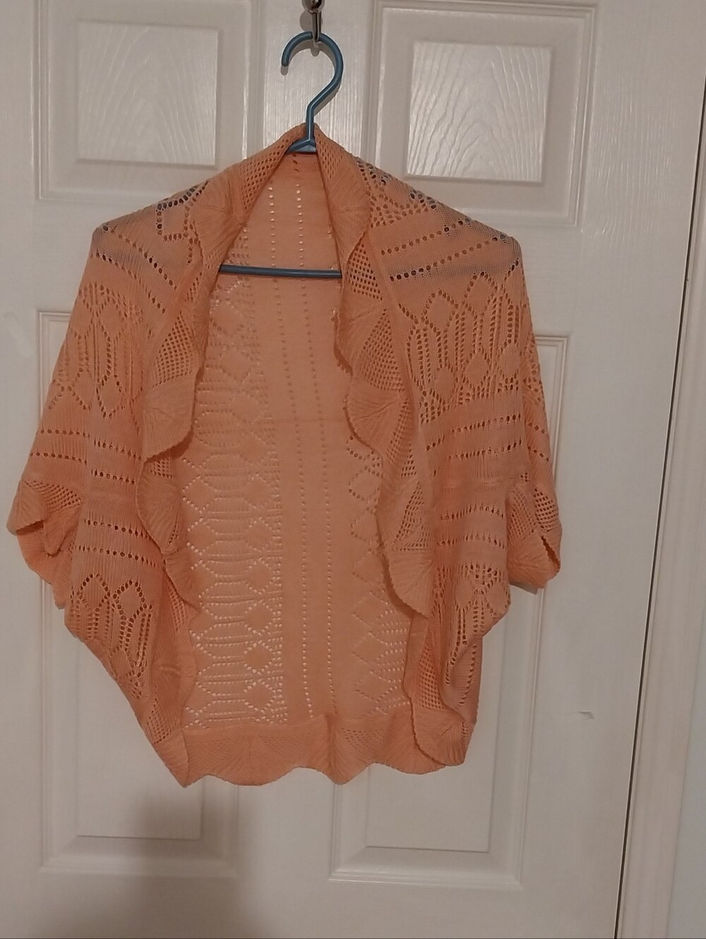 Light Peach Open-Knit Women's Sweater Shrug